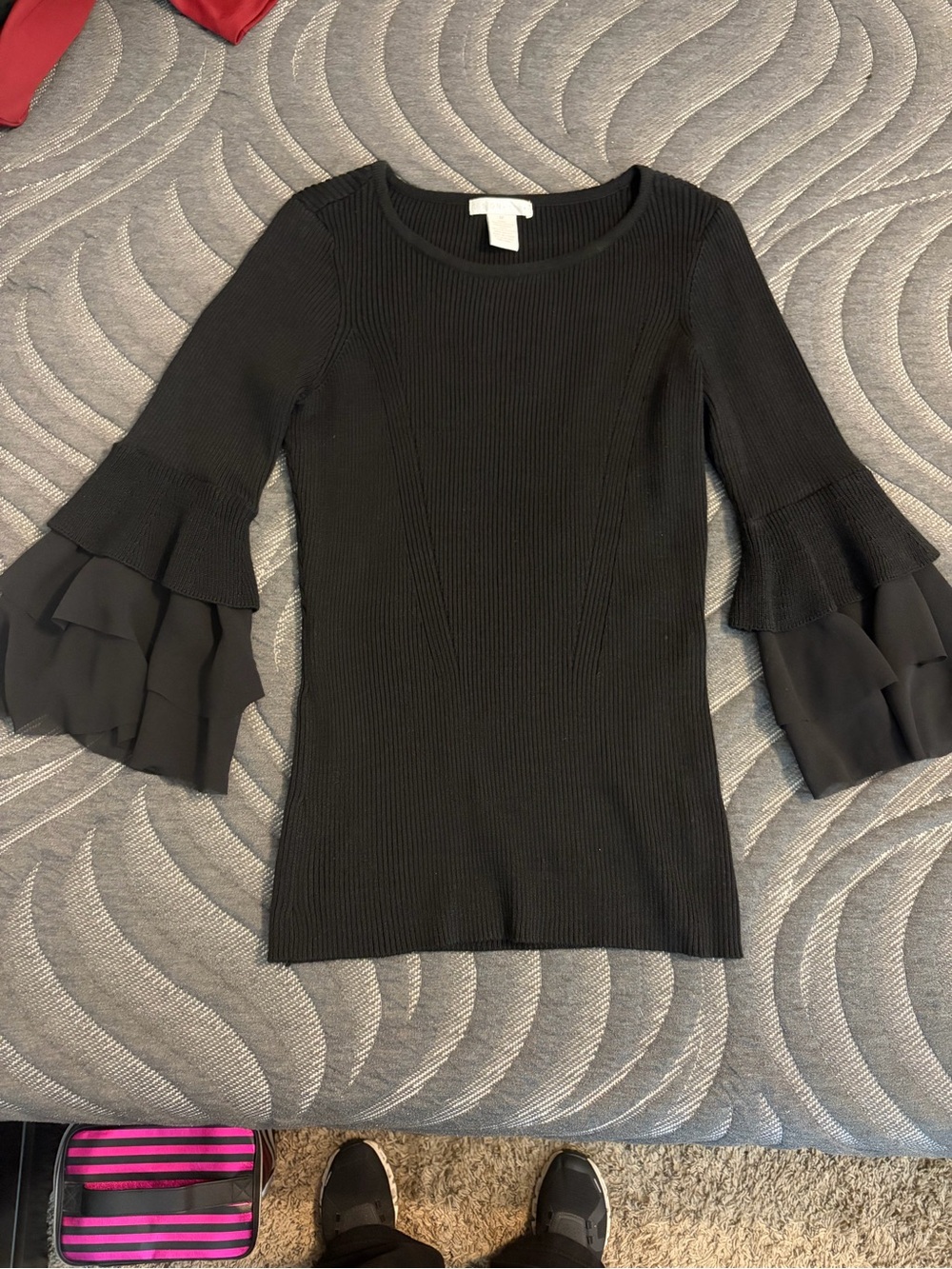 Design History Black Ribbed Crewneck Top